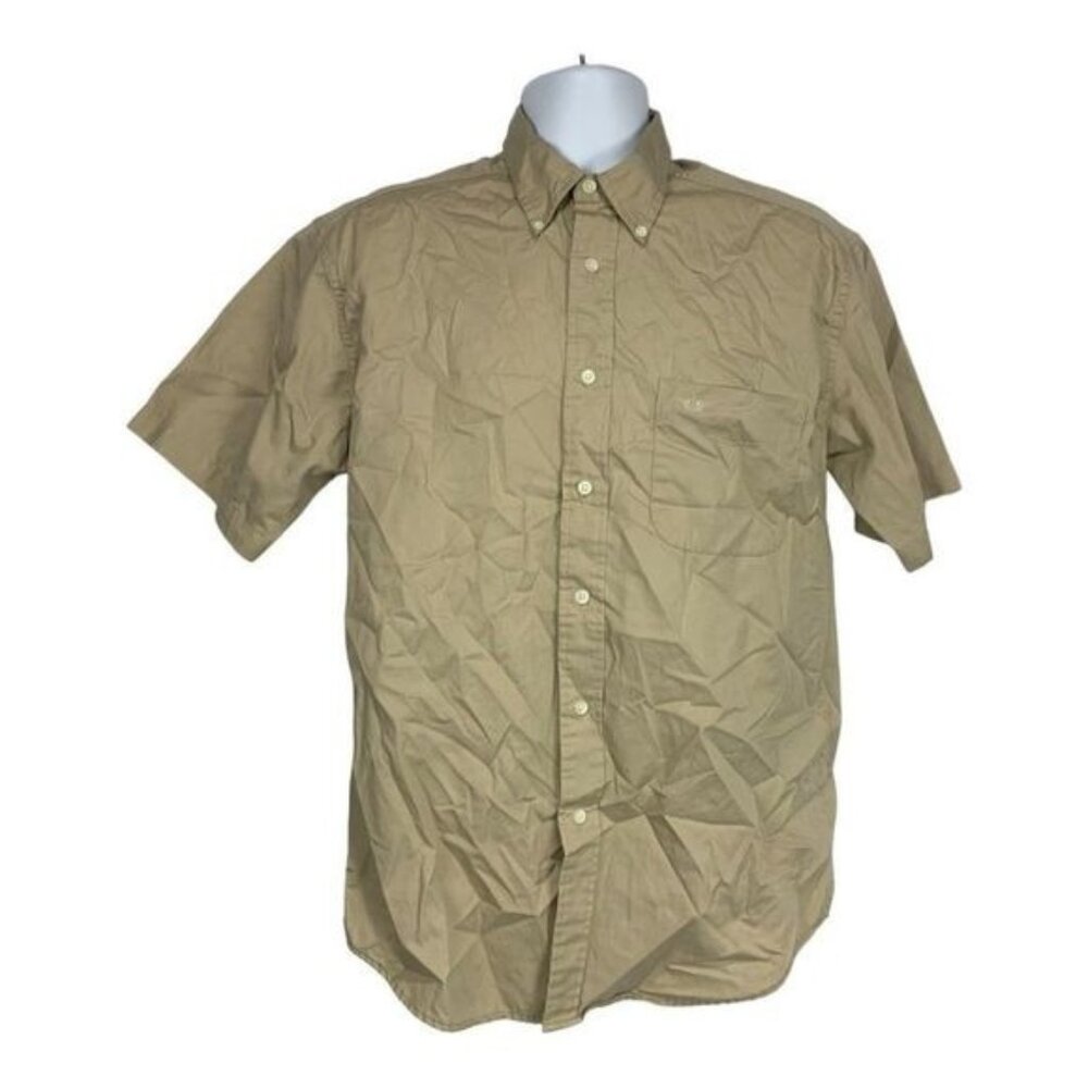 Dockers Mens Medium Easy Care Twill Short Sleeve Button-Up Shirt Beige
